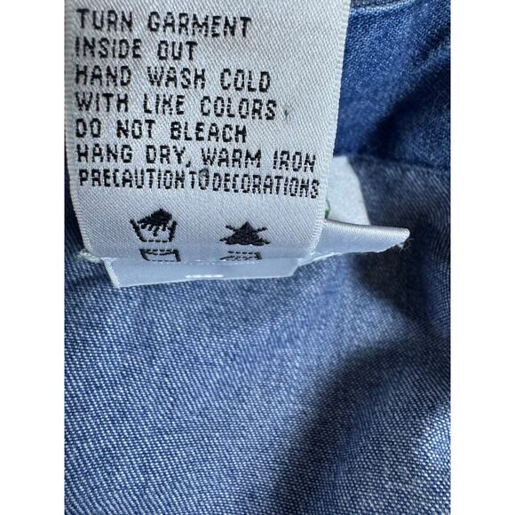 Vintage Quacker Factory Denim Jumper Dress Floral Embroidery Bee Size 12 Maxi - Picture 10 of 10